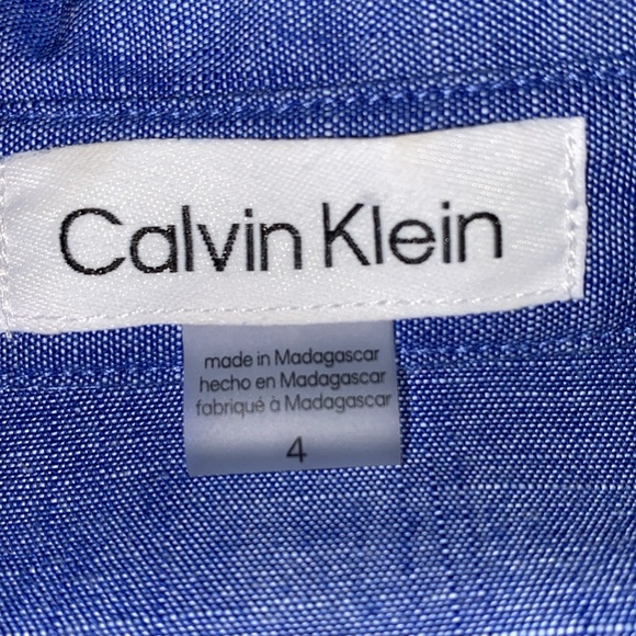 Calvin Klein Blue Denim Belted A-line Ruffled Dress - Picture 10 of 12